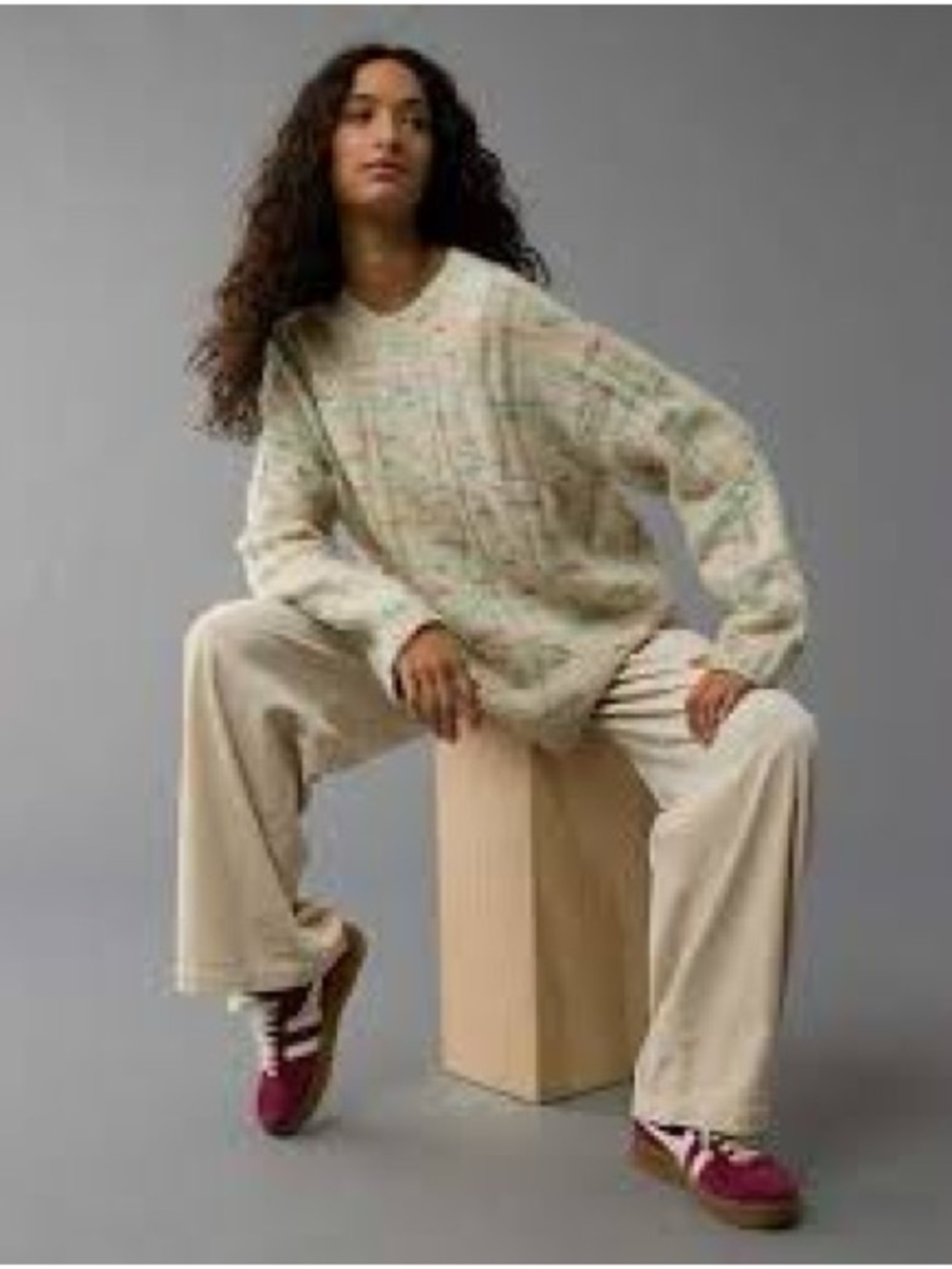Women's Cream Multi-Color Marled Crewneck Sweater